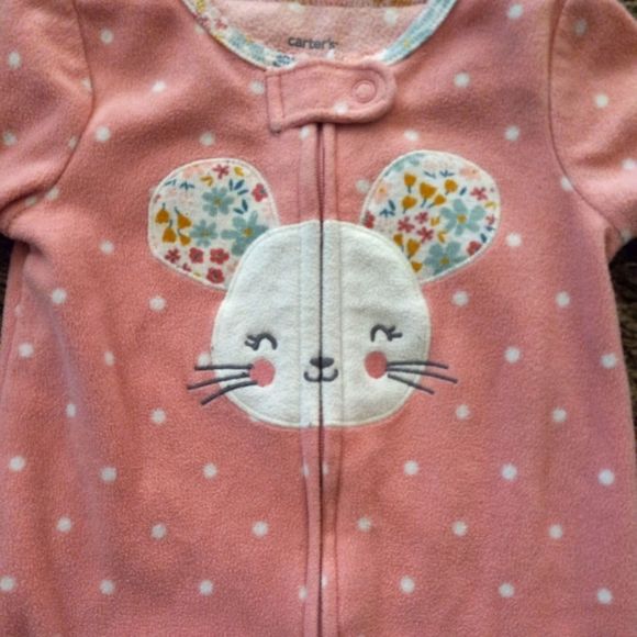 Carter's Pink Fleece Soft One piece Zip up footed Sleeper Polka Dot size 6m - Picture 2 of 5